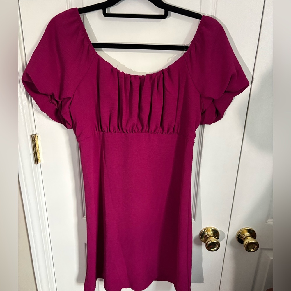 Lily Rose Pink Puff Sleeve Mini Dress Tie Back Women’s Size L NWOT